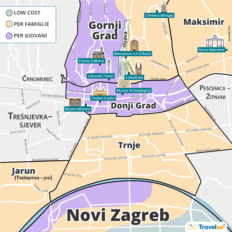 mappa quartieri zagabria dove dormire